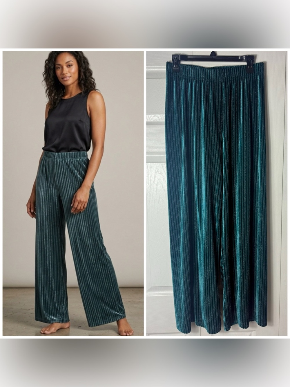 House of Harlow 1960 Teal Green Velvet Striped Wide Leg Pants Small Stretch